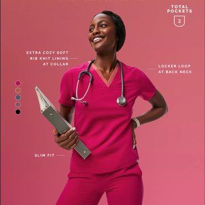 FIGS - Ultra Rose - Mari Skinny Jogger - Slim Top - XS Petite bottoms, xs top